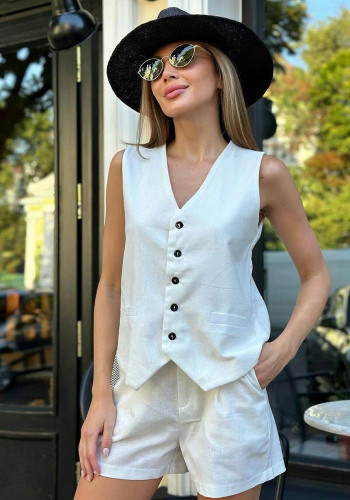 Summer Casual Sleeveless Vest Shorts Women's Two-Piece Suit