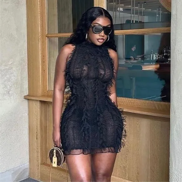 Summer Women's Style Fashion Sexy Hollow See-Through Sleeveless Mini Dress
