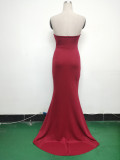 Women Fishbone Vest Off Shoulder Evening Dress