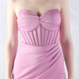 Women Fishbone Vest Off Shoulder Evening Dress