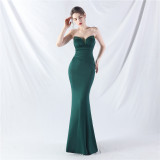 Women Satin Beaded Evening Dress