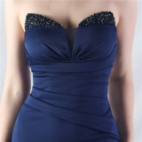 Women Satin Beaded Evening Dress
