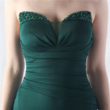 Women Satin Beaded Evening Dress
