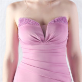 Women Satin Beaded Evening Dress