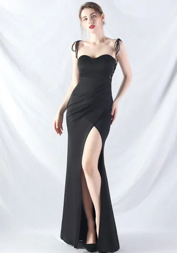 Women Two-way Rope Binding Satin Evening Dress