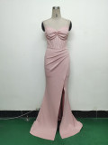 Women Fishbone Vest Off Shoulder Evening Dress