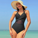 Women Solid Mesh Bikini One-Piece swimwear