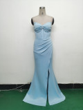 Women Fishbone Vest Off Shoulder Evening Dress