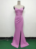 Women Fishbone Vest Off Shoulder Evening Dress