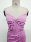 Women Fishbone Vest Off Shoulder Evening Dress