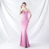 Women Sexy Off Shoulder Satin Evening Dress