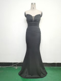 Women Sexy Off Shoulder Satin Evening Dress