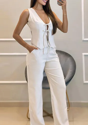 Women sleeveless Lace-Up vest And trousers two-piece set