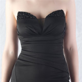 Women Satin Beaded Evening Dress