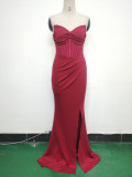 Women Fishbone Vest Off Shoulder Evening Dress