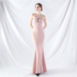 Women Sexy Off Shoulder Satin Evening Dress