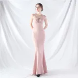 Women Sexy Off Shoulder Satin Evening Dress