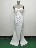 Women Fishbone Vest Off Shoulder Evening Dress