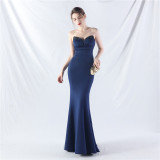 Women Satin Beaded Evening Dress