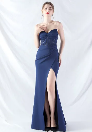 Women Fishbone Vest Off Shoulder Evening Dress