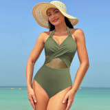 Women Solid Mesh Bikini One-Piece swimwear