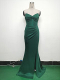 Women Fishbone Vest Off Shoulder Evening Dress