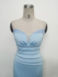 Women Satin Beaded Evening Dress