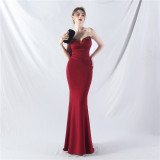Women Satin Beaded Evening Dress