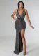 Women Summer Women Beaded Sexy V-neck Mesh See-Through Irregular dress