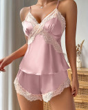 Women lace Patchwork Top and Shorts two-piece set