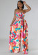 Printed Strapless Slim Waist Lace-Up Chic Summer Wide Leg Women's Jumpsuit