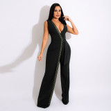 Spring Fashion Deep V Slim Jumpsuit With Belt