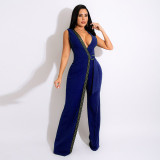 Spring Fashion Deep V Slim Jumpsuit With Belt