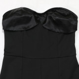 Women sexy Strapless Solid pleated lace Jumpsuit