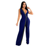 Spring Fashion Deep V Slim Jumpsuit With Belt