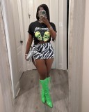 Women's Fashion Printed Short Sleeve Two Piece Skirt Set