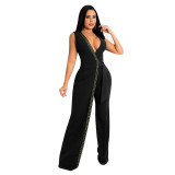 Spring Fashion Deep V Slim Jumpsuit With Belt