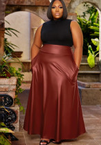 Plus Size Women's Pu Leather Fashion Trend High Waist Long Skirt