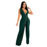 Spring Fashion Deep V Slim Jumpsuit With Belt