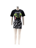 Women's Fashion Printed Short Sleeve Two Piece Skirt Set