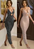 Fashion Women's Clothing V-Neck Beaded Sleeveless Long Dress