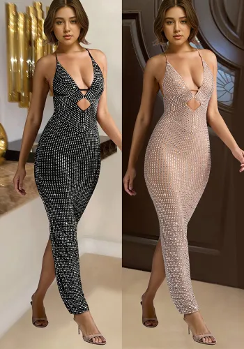 Fashion Women's Clothing V-Neck Beaded Sleeveless Long Dress