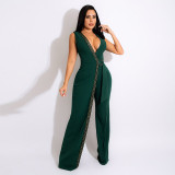 Spring Fashion Deep V Slim Jumpsuit With Belt