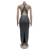 Fashion Women's Clothing V-Neck Beaded Sleeveless Long Dress