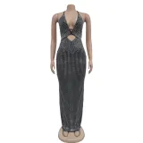 Fashion Women's Clothing V-Neck Beaded Sleeveless Long Dress