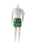 Women's Fashion Printed Short Sleeve Two Piece Skirt Set