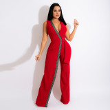 Spring Fashion Deep V Slim Jumpsuit With Belt