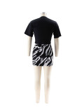 Women's Fashion Printed Short Sleeve Two Piece Skirt Set
