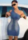 Slash Shoulder Tight Waist Slim Elastic Denim Dress