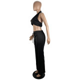 Women sexy solid Top and Pant two-piece set